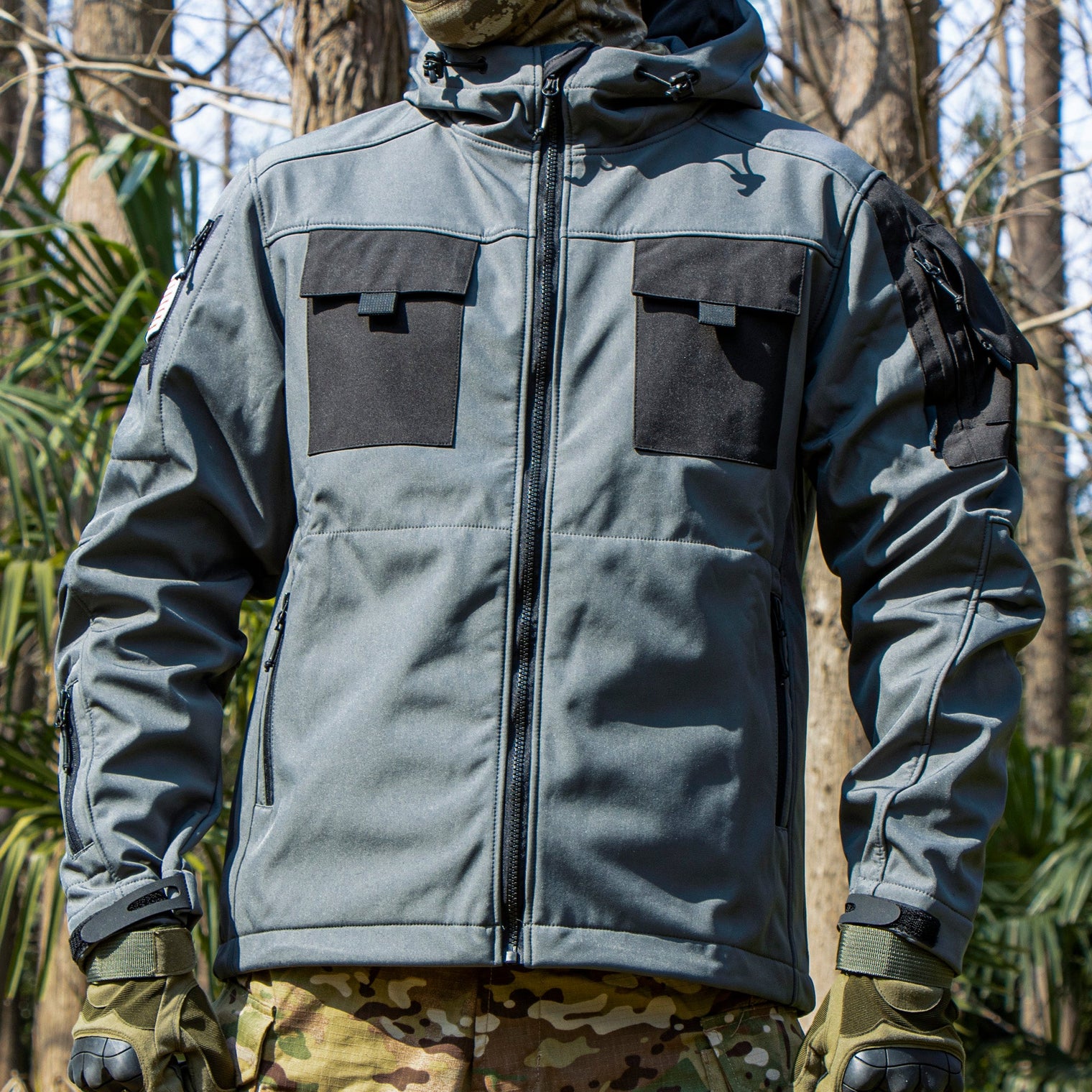 Men’s 5-in-1 Softshell Water-Resistant Tactical Outdoor Jacket