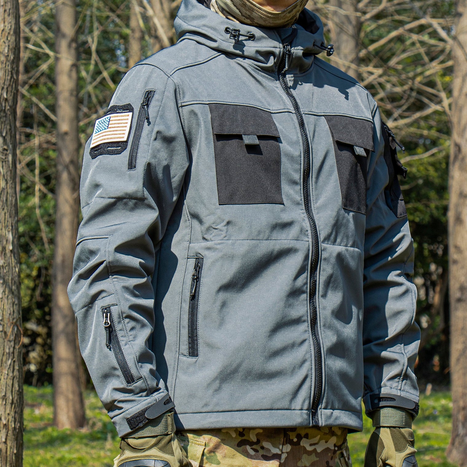 Men’s 5-in-1 Softshell Water-Resistant Tactical Outdoor Jacket