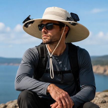 Solar-Powered Cooling Hat with Dual Fans and UV Protection