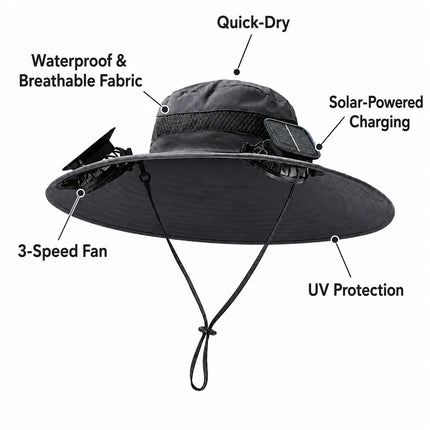 Solar-Powered Cooling Hat with Dual Fans and UV Protection