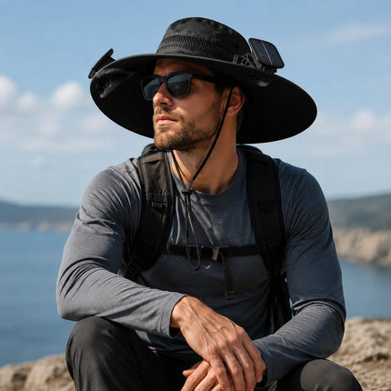 Solar-Powered Cooling Hat with Dual Fans and UV Protection