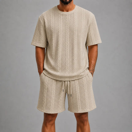Casual Jacquard T-shirt Shorts Set