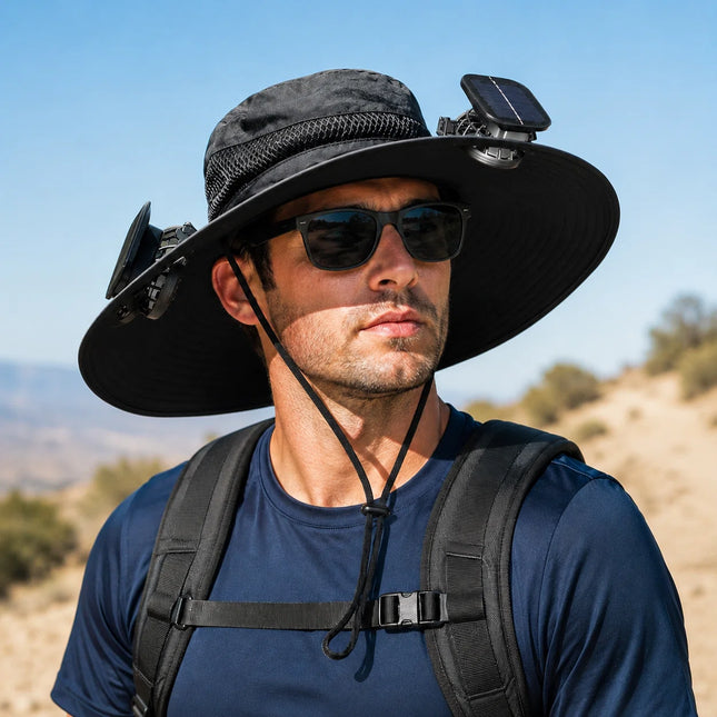 Solar-Powered Cooling Hat with Dual Fans and UV Protection