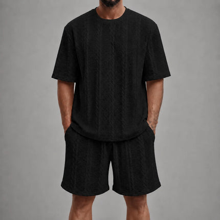 Casual Jacquard T-shirt Shorts Set