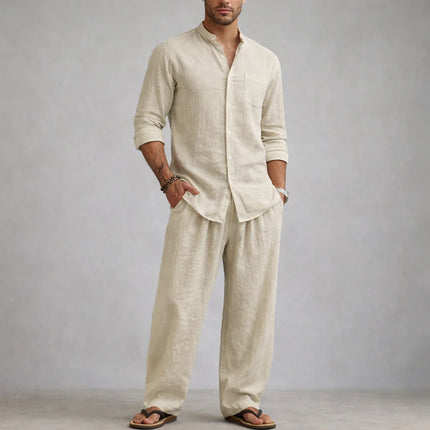 Men's Linen Cotton Blend Casual 2-Piece Set