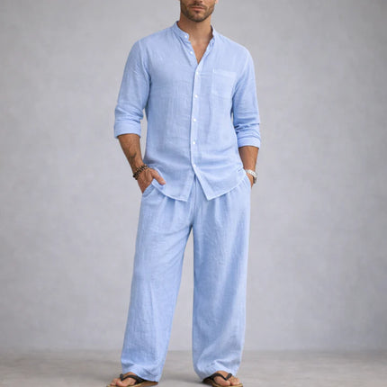 Men's Linen Cotton Blend Casual 2-Piece Set