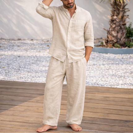 Men's Linen Cotton Blend Casual 2-Piece Set