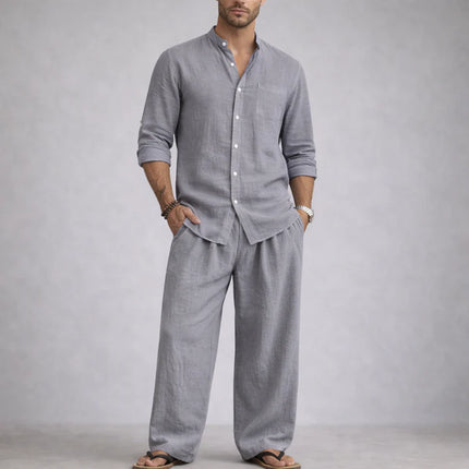 Men's Linen Cotton Blend Casual 2-Piece Set