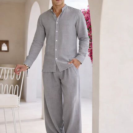 Men's Linen Cotton Blend Casual 2-Piece Set