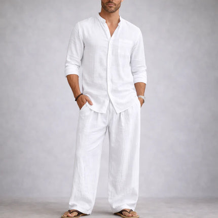 Men's Linen Cotton Blend Casual 2-Piece Set