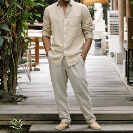 Men's Linen Cotton Blend Long-Sleeve Shirt
