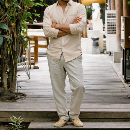 Men's Linen Cotton Blend Long-Sleeve Shirt
