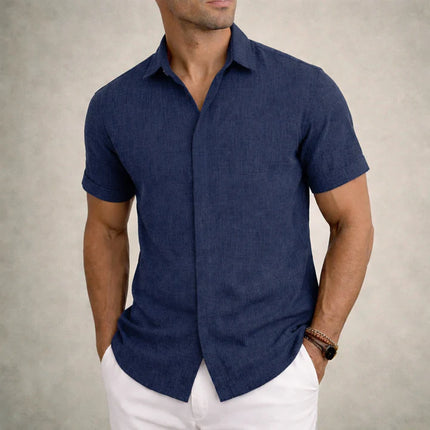 Men's Linen Cotton Blend Short Sleeve Shirt
