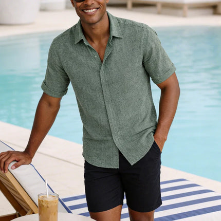 Men's Linen Cotton Blend Short Sleeve Shirt