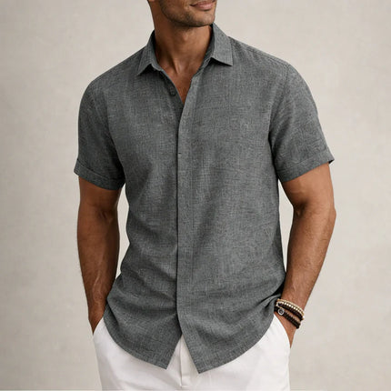 Men's Linen Cotton Blend Short Sleeve Shirt