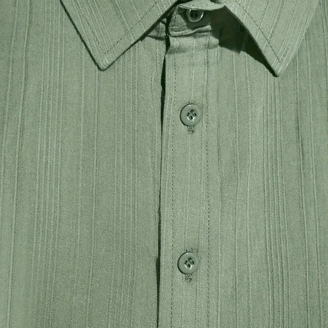Men's Striped Textured Cotton Short Sleeve Casual Shirt