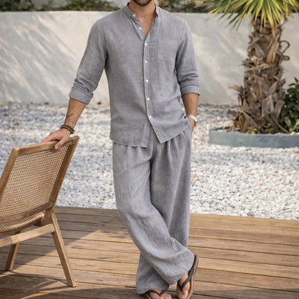Men's Linen Cotton Blend Casual 2-Piece Set